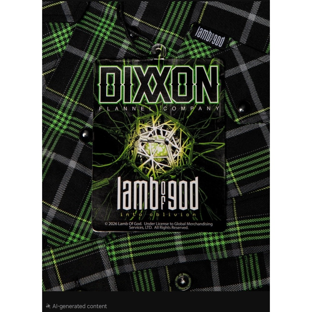 Dixxon Flannel Lamb of God Into Oblivion Green Plaid Button Down Shirt Mens XL‎